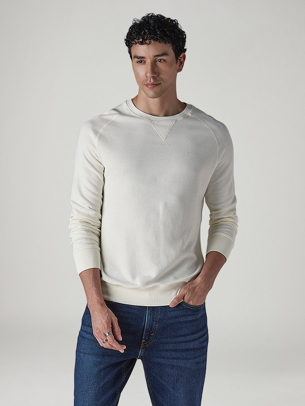 Men's Solid Off White Crew Neck Waffle T-Shirt