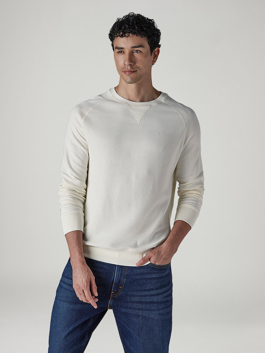 Men's Solid Off White Crew Neck Waffle T-Shirt - Front View