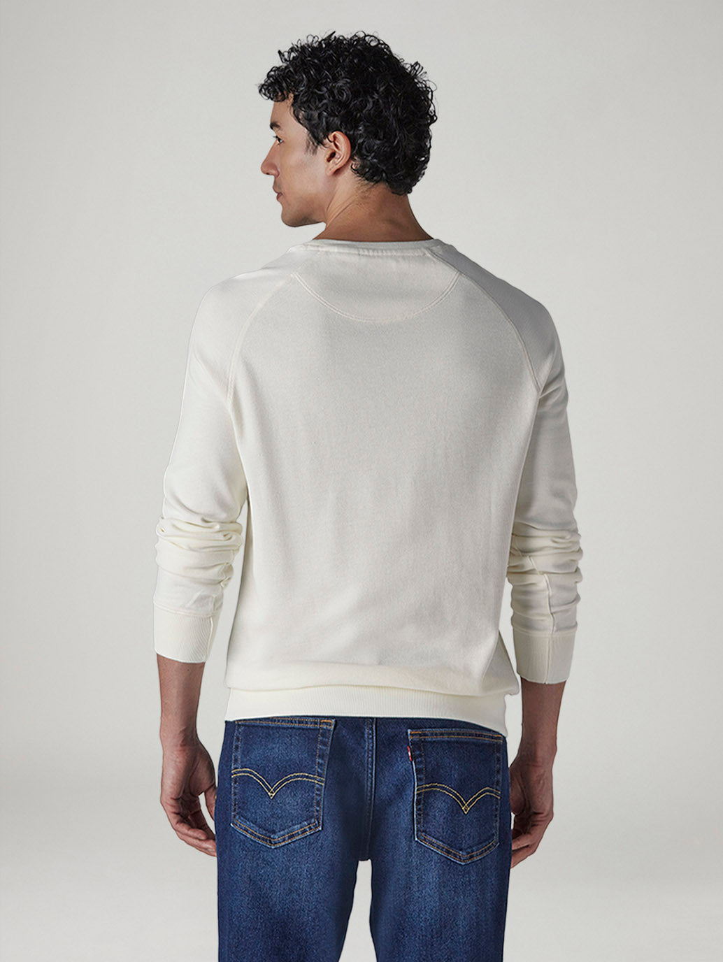 Men's Solid Off White Crew Neck Waffle T-Shirt - Back View