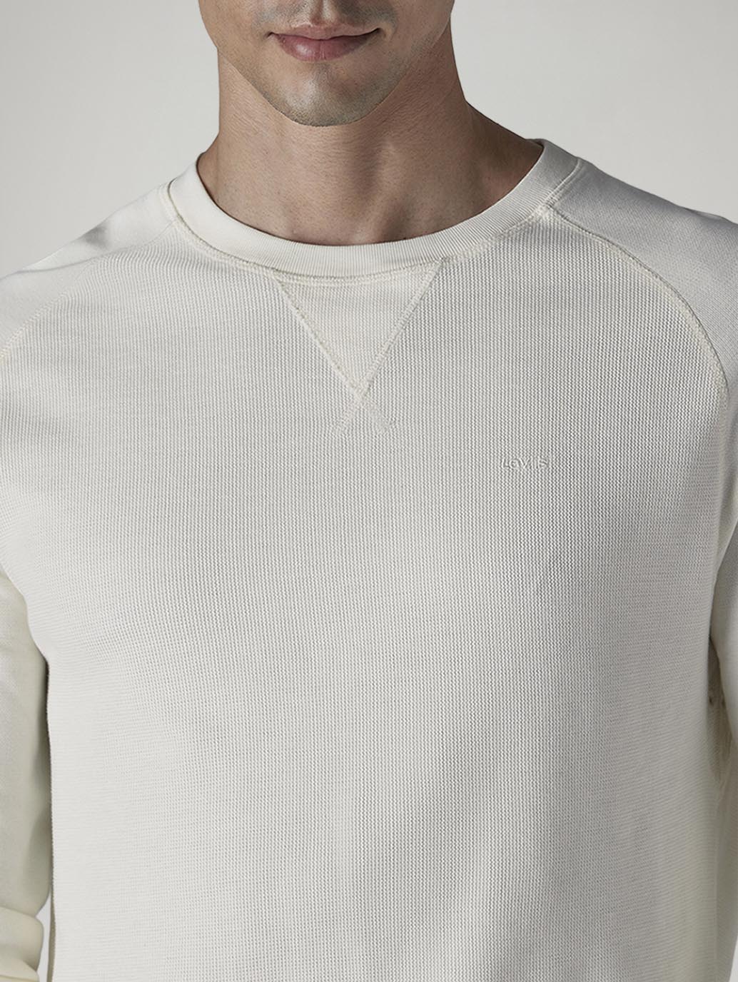 Men's Solid Off White Crew Neck Waffle T-Shirt - 20 View