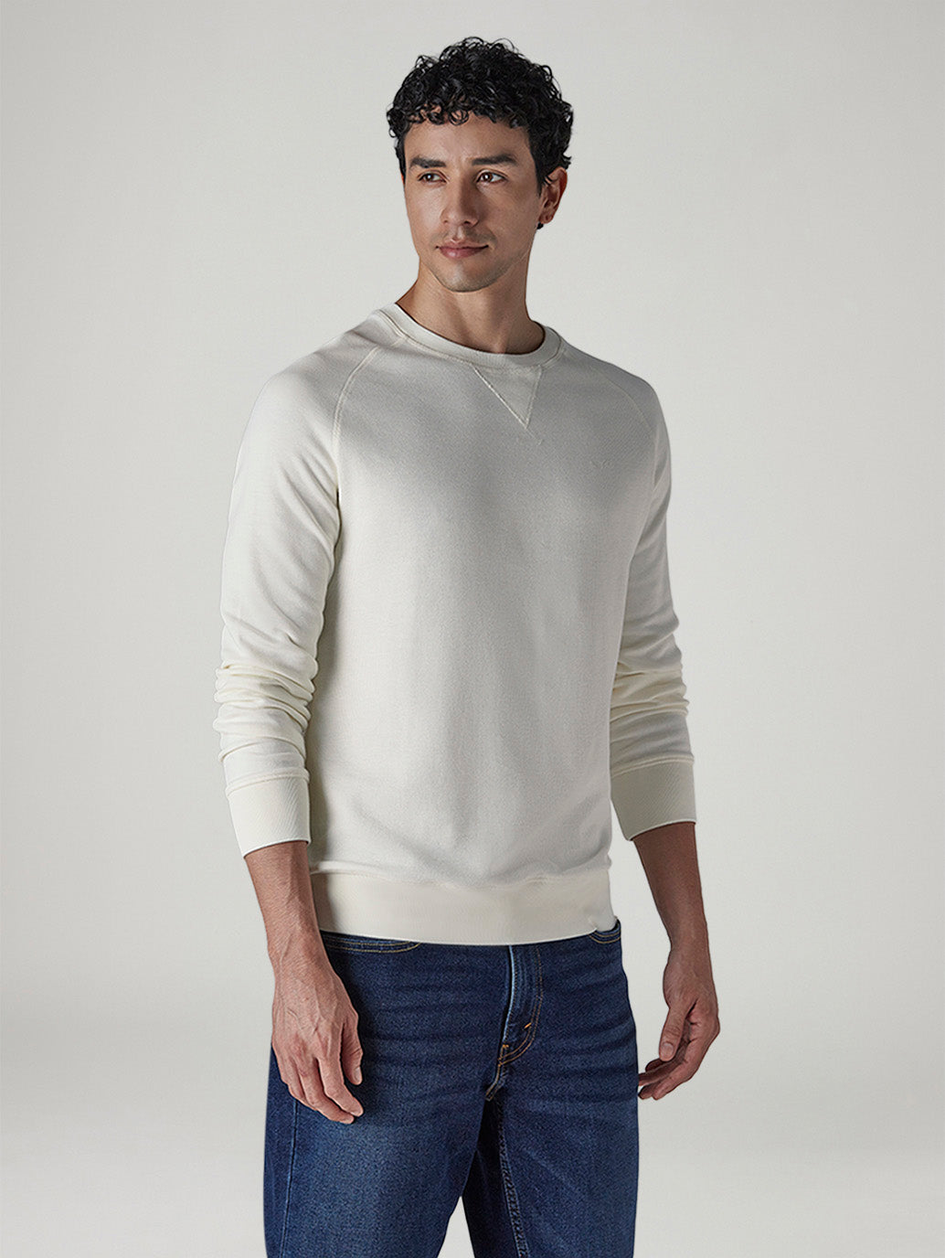 Men's Solid Off White Crew Neck Waffle T-Shirt - Side View