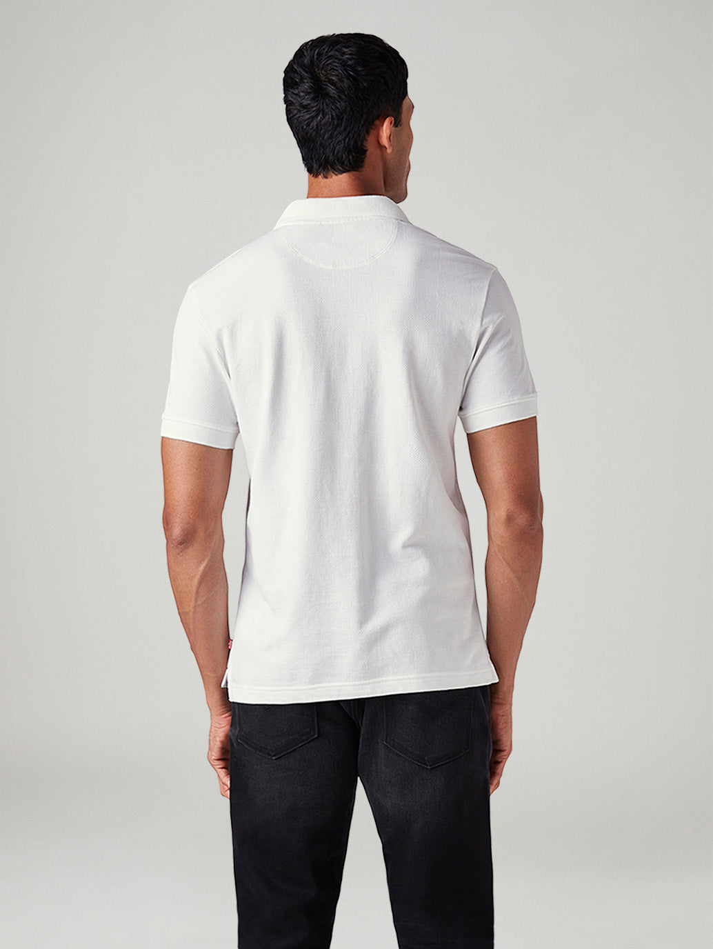 Men's Solid Slim Fit Textured Polo T-Shirt - Back View