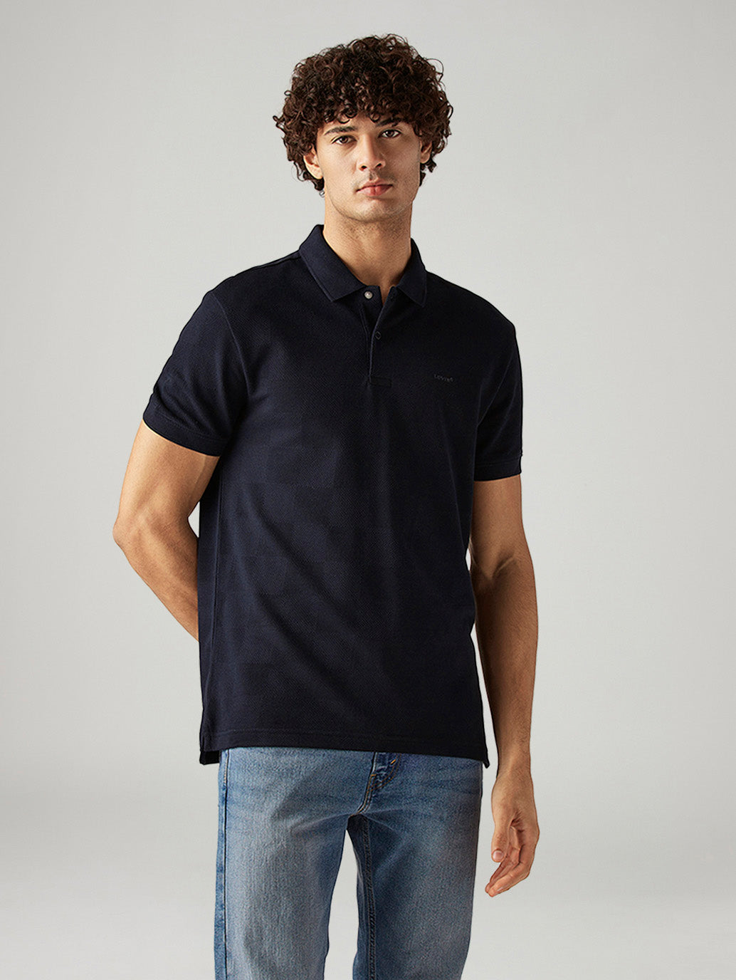 Men's Solid Slim Fit Textured T-Shirt - Front View