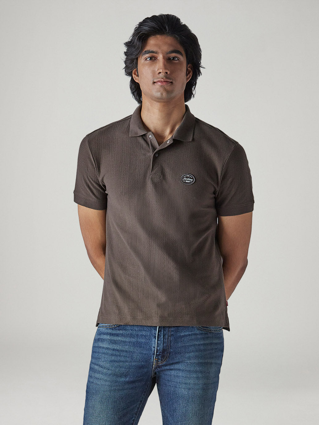 Men's Self Design Brown Polo T-shirt