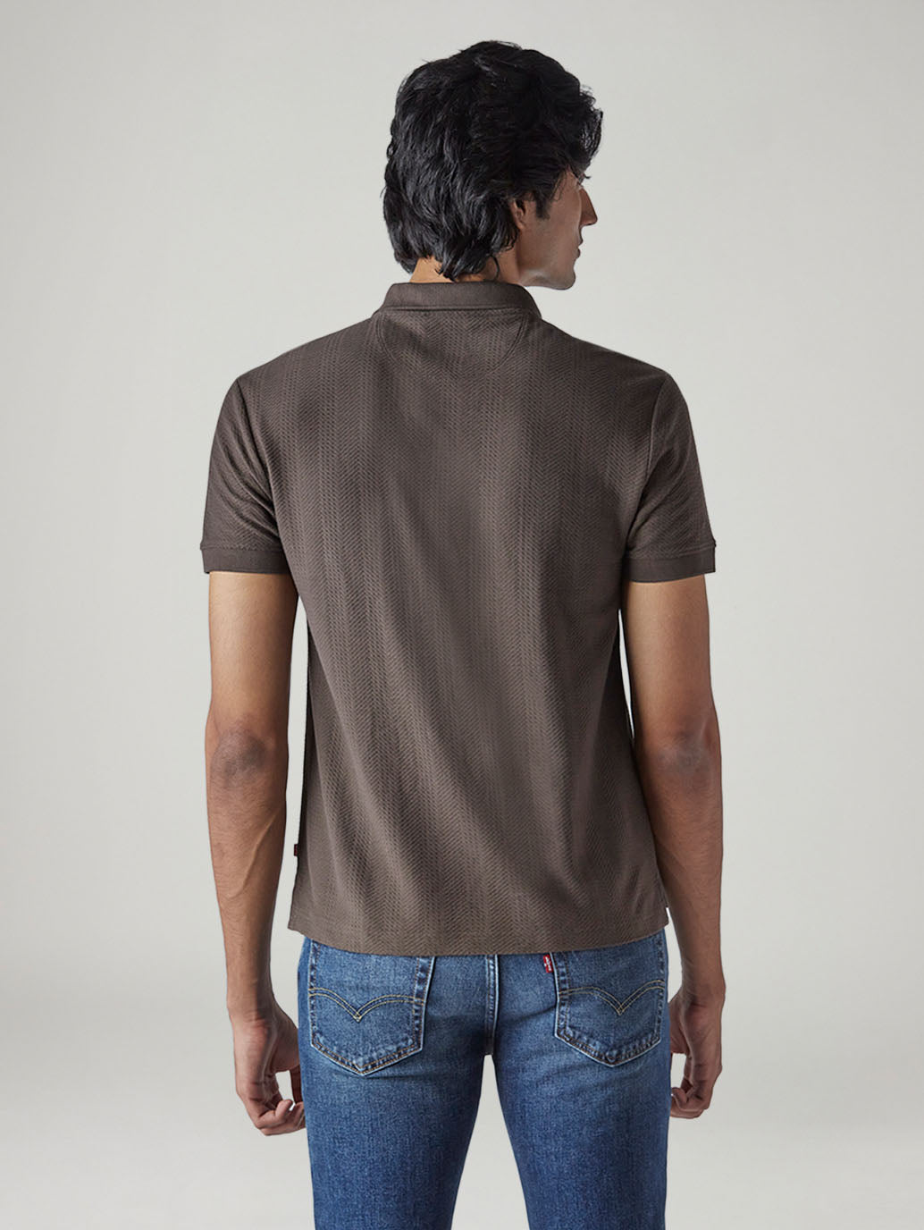 Men's Self Design Brown Polo T-shirt - Back View