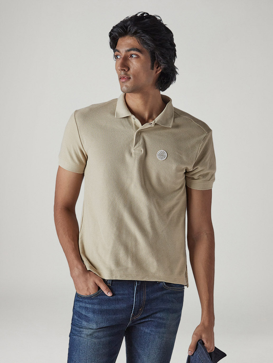 Men's Solid Beige Polo T-shirt - Styleshot View