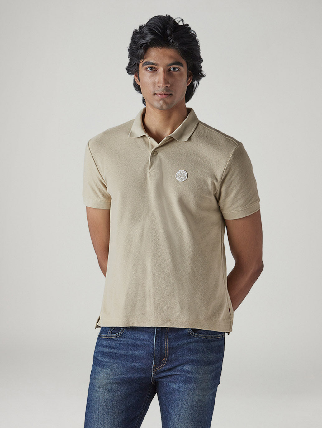 Men's Solid Beige Polo T-shirt