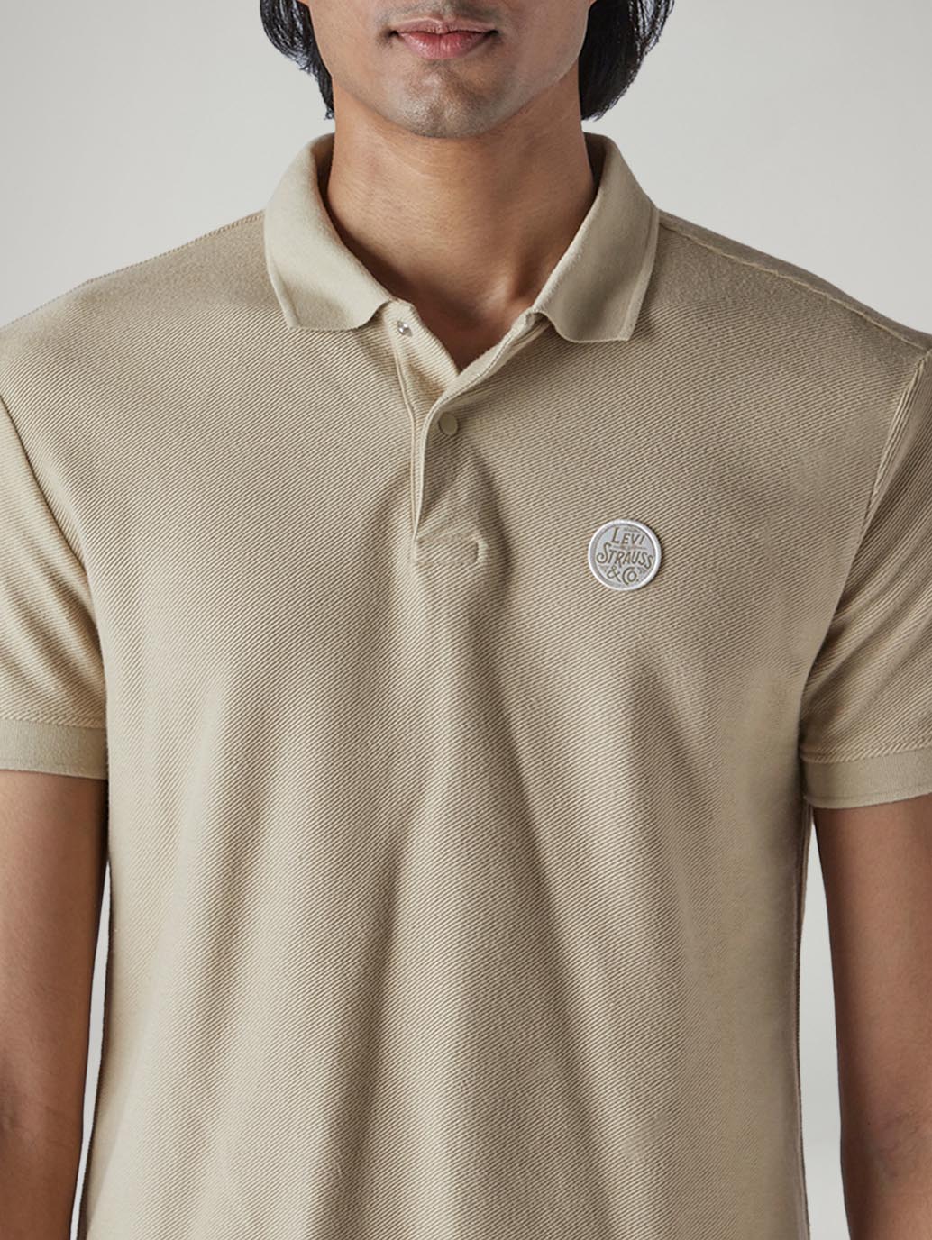 Men's Solid Beige Polo T-shirt - Detail View