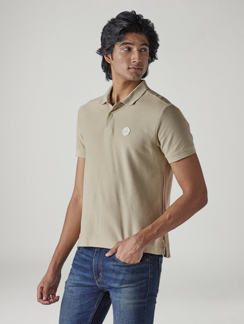 Men's Solid Beige Polo T-shirt - Side View