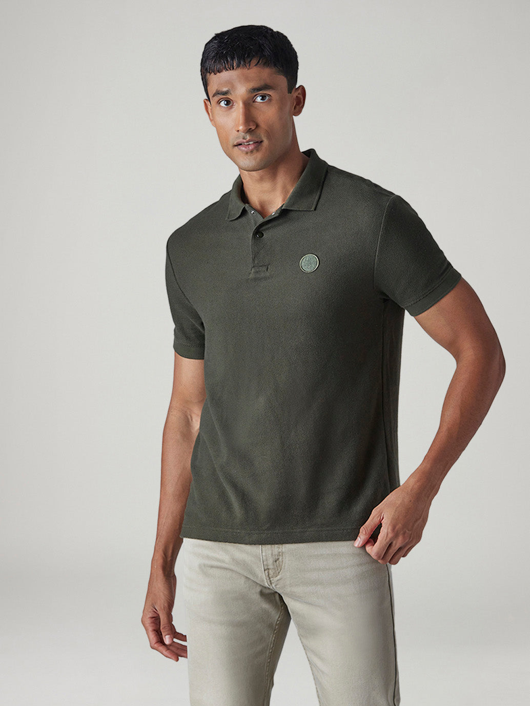 Men's Solid Regular Fit Polo T-shirt - Front View
