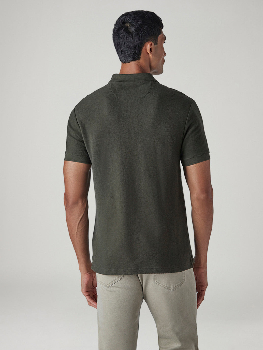 Men's Solid Regular Fit Polo T-shirt - Back View