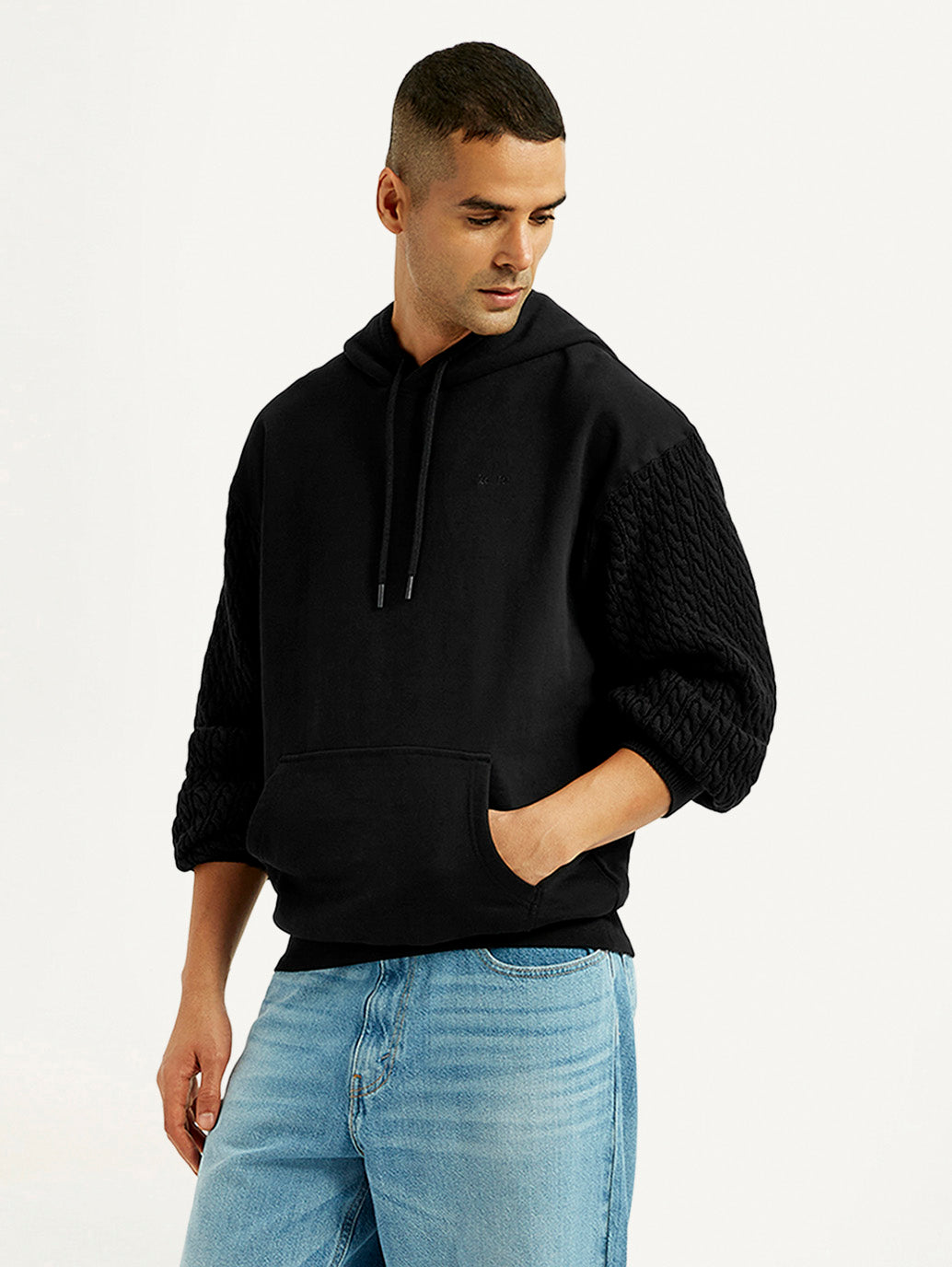 Men's Knitted Black Hooded Sweatshirt - Styleshot View