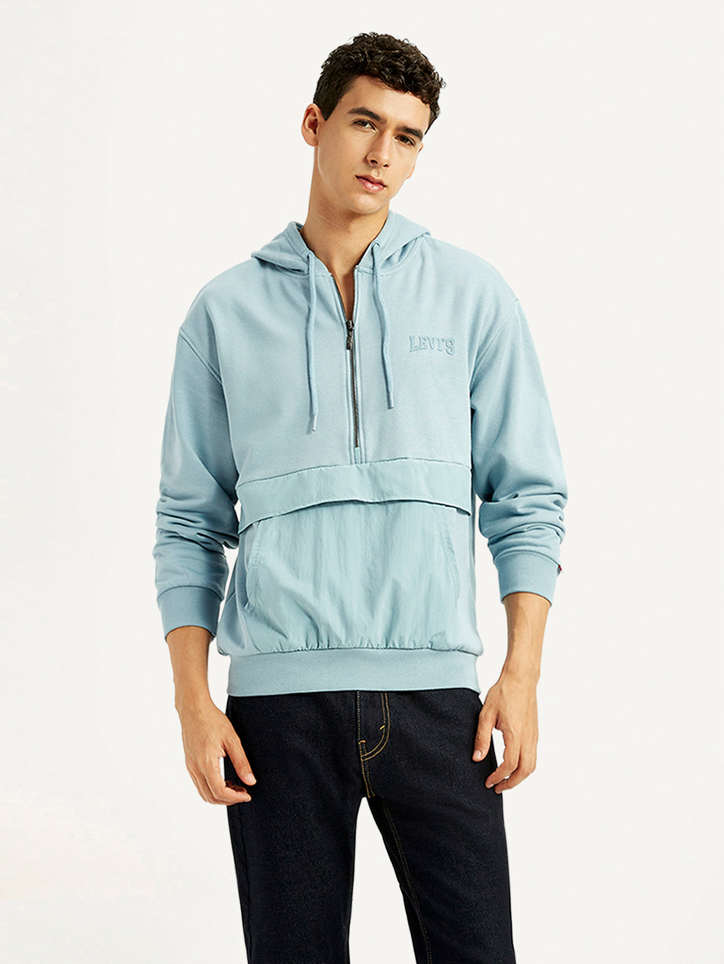 Men's Solid Blue Hooded Sweatshirt - Styleshot View