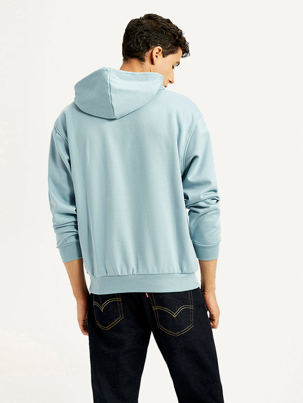 Men's Solid Blue Hooded Sweatshirt - Back View