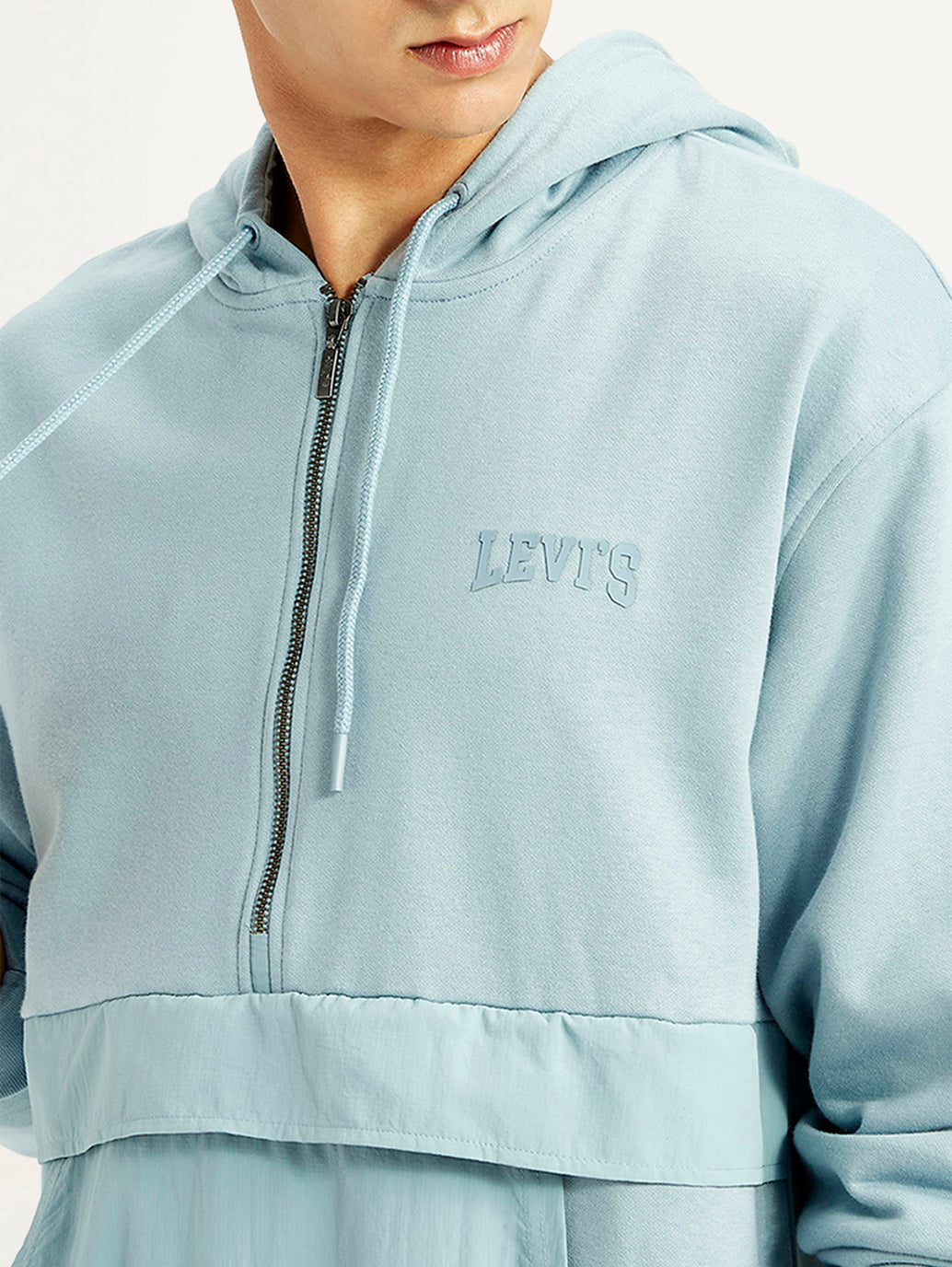 Men's Solid Blue Hooded Sweatshirt - Detail View