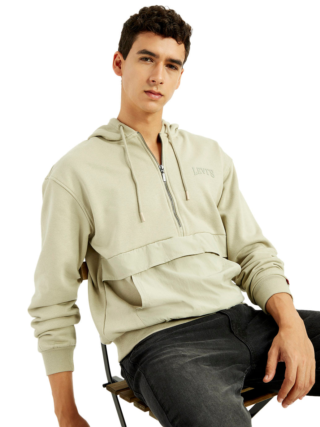 Men's Brand Logo Beige Hooded Sweatshirt
