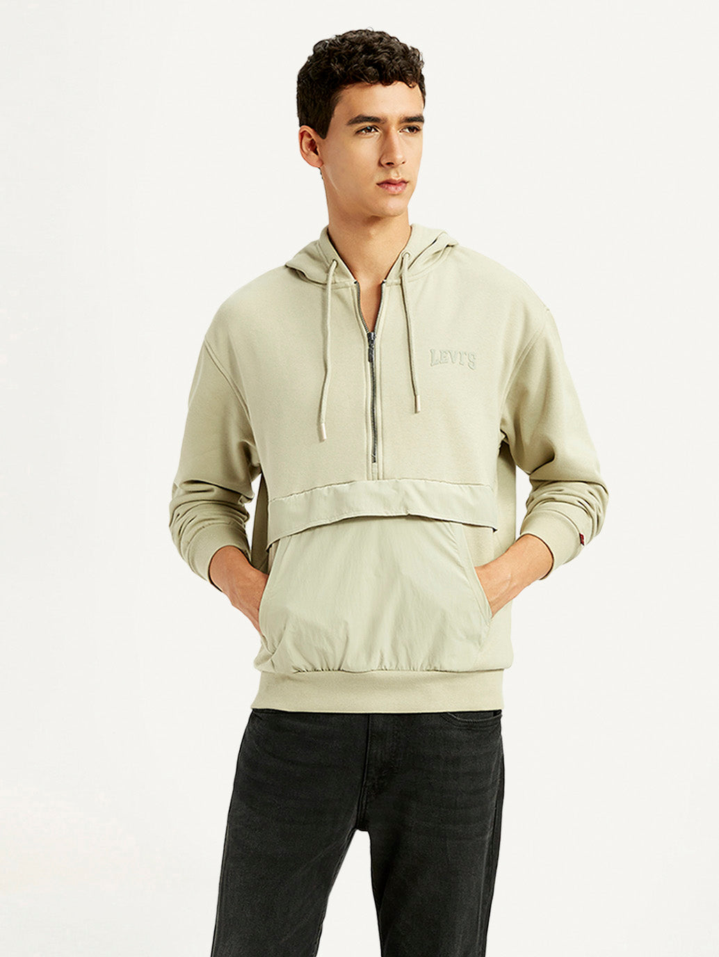 Men's Brand Logo Beige Hooded Sweatshirt - Styleshot View