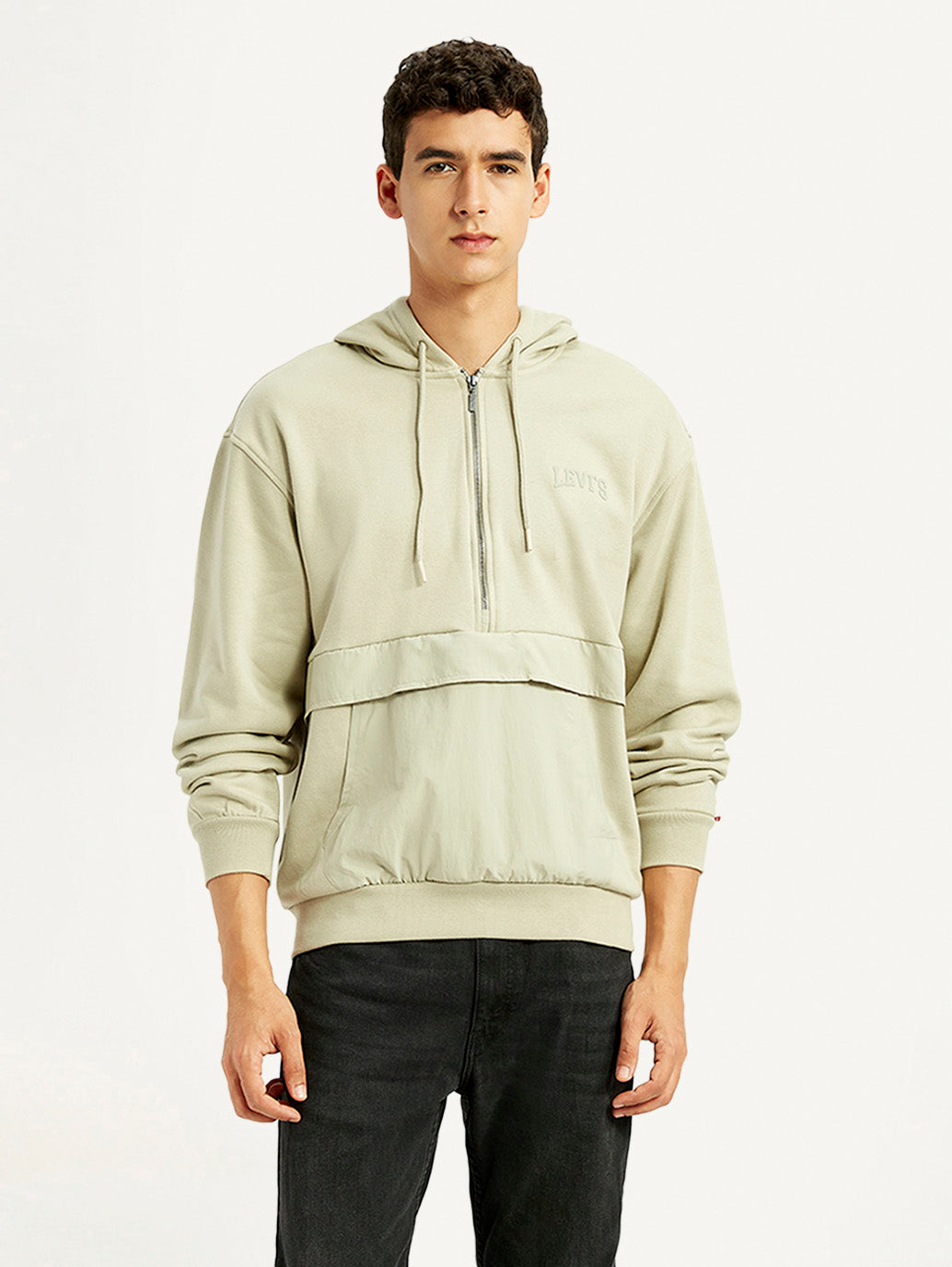 Men's Brand Logo Beige Hooded Sweatshirt - Front View