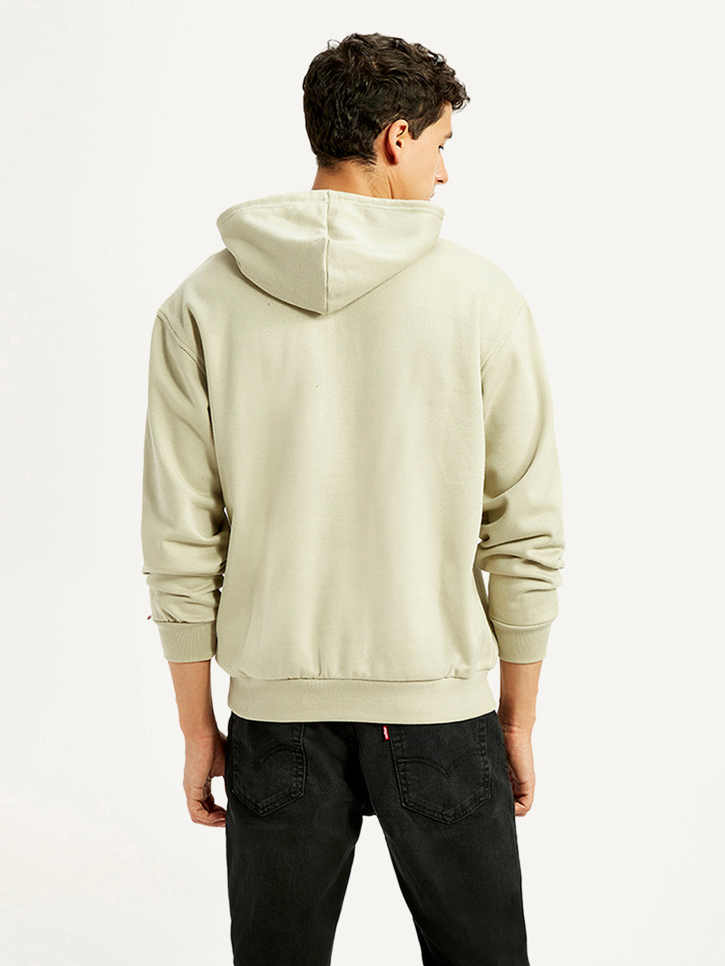 Men's Brand Logo Beige Hooded Sweatshirt - Back View