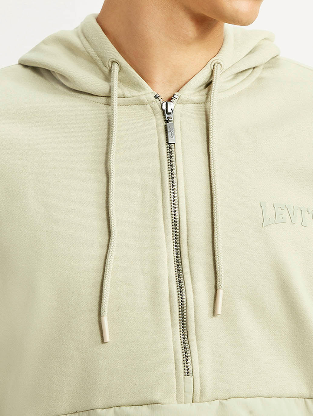 Men's Brand Logo Beige Hooded Sweatshirt - Detail View