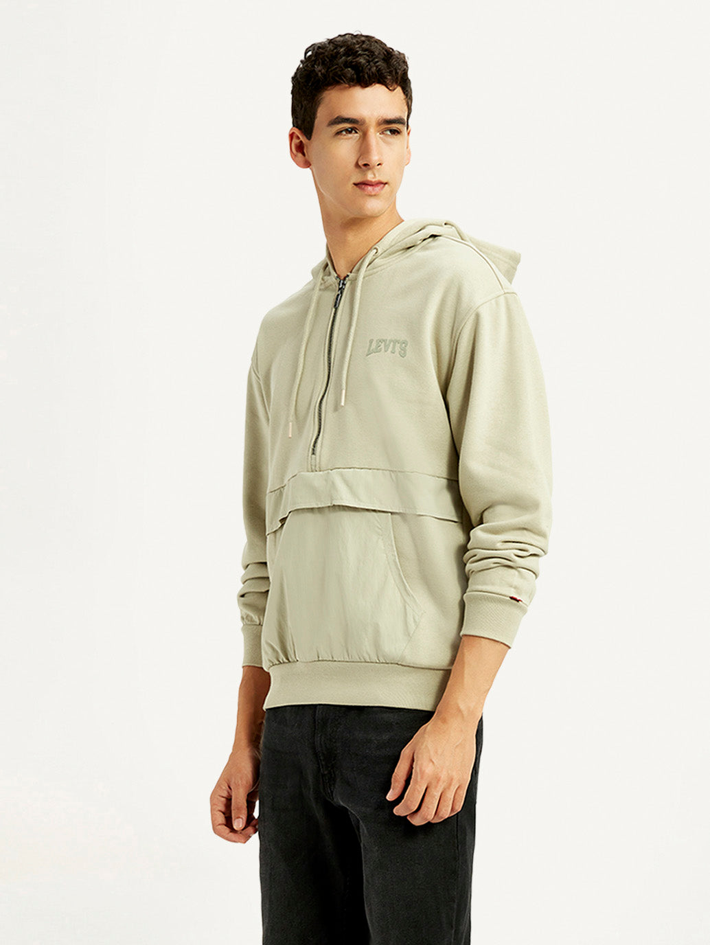 Men's Brand Logo Beige Hooded Sweatshirt - Side View