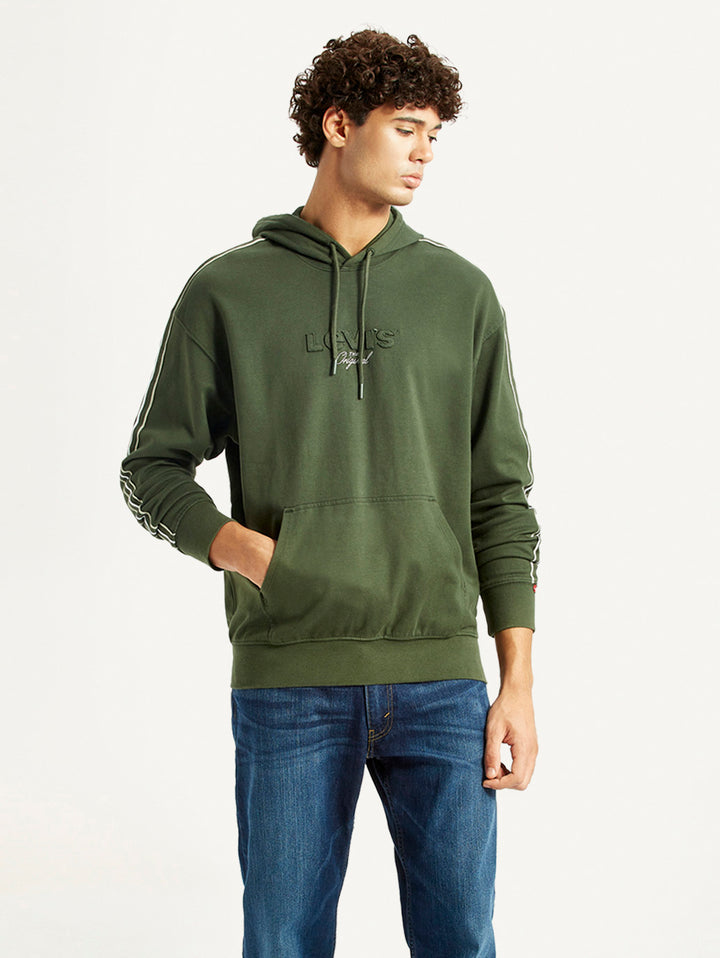 Men's Brand Logo Dark Green Hooded Sweatshirt