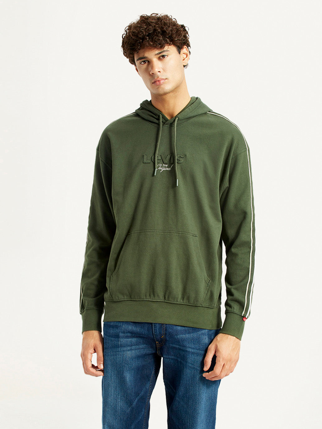 Men's Brand Logo Dark Green Hooded Sweatshirt - Front View