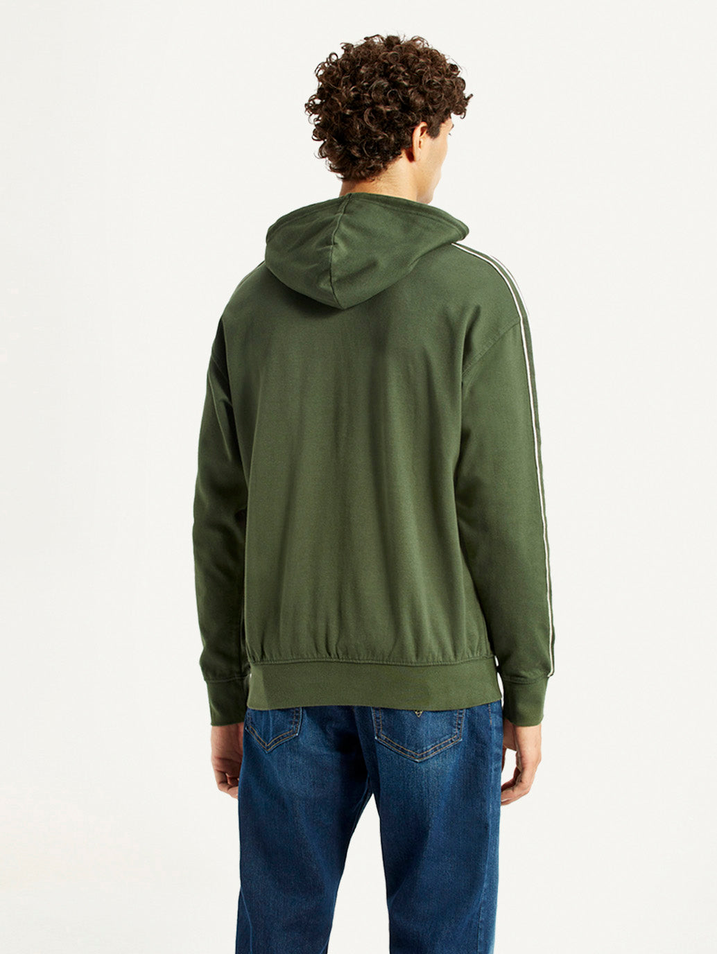 Men's Brand Logo Dark Green Hooded Sweatshirt - Back View