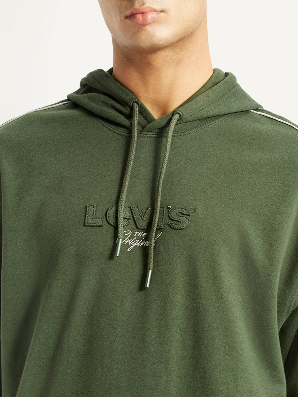 Men's Brand Logo Dark Green Hooded Sweatshirt - Detail View