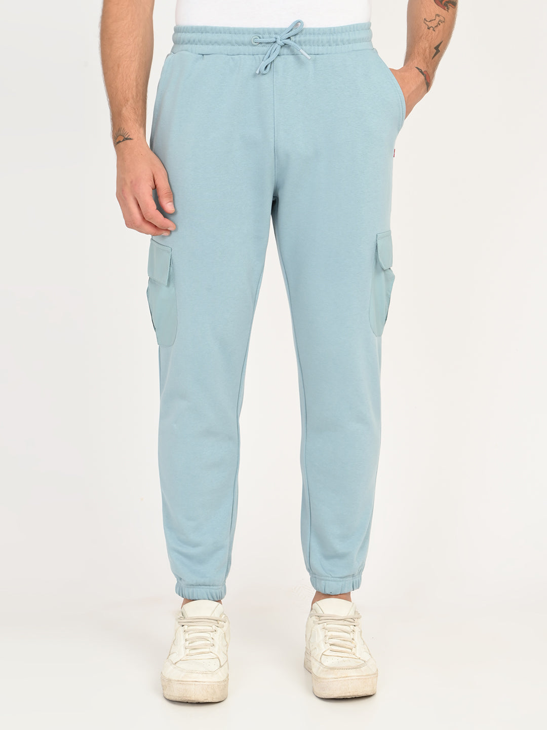 Men's Light Blue Solid Joggers - frount View