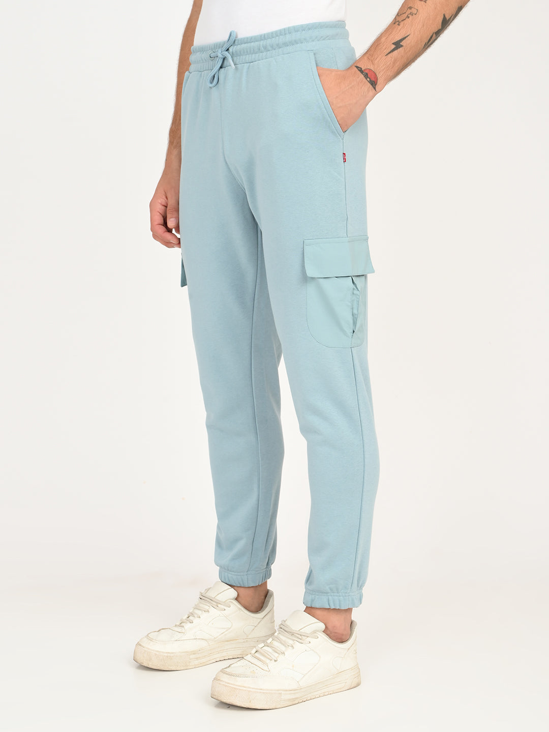 Men's Light Blue Solid Joggers - side View