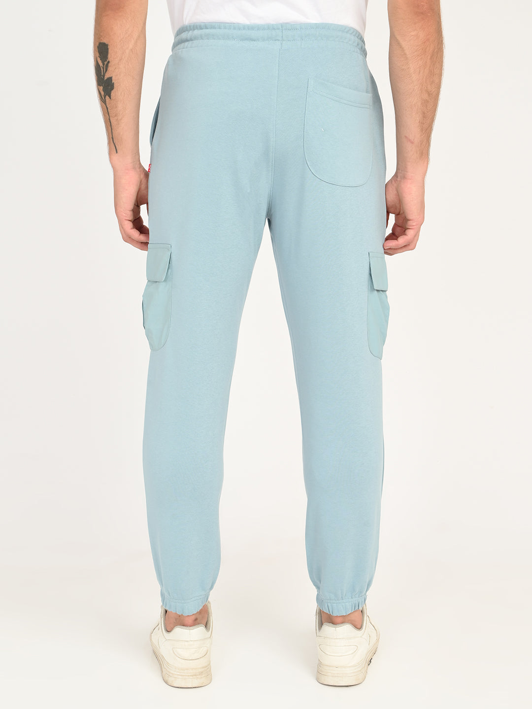 Men's Light Blue Solid Joggers - back View
