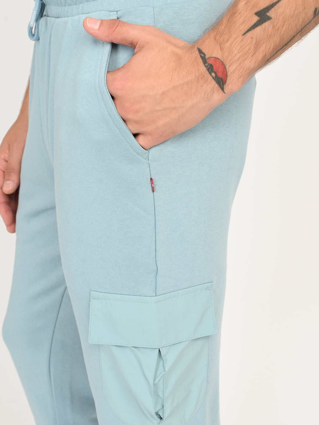Men's Light Blue Solid Joggers - deatil View