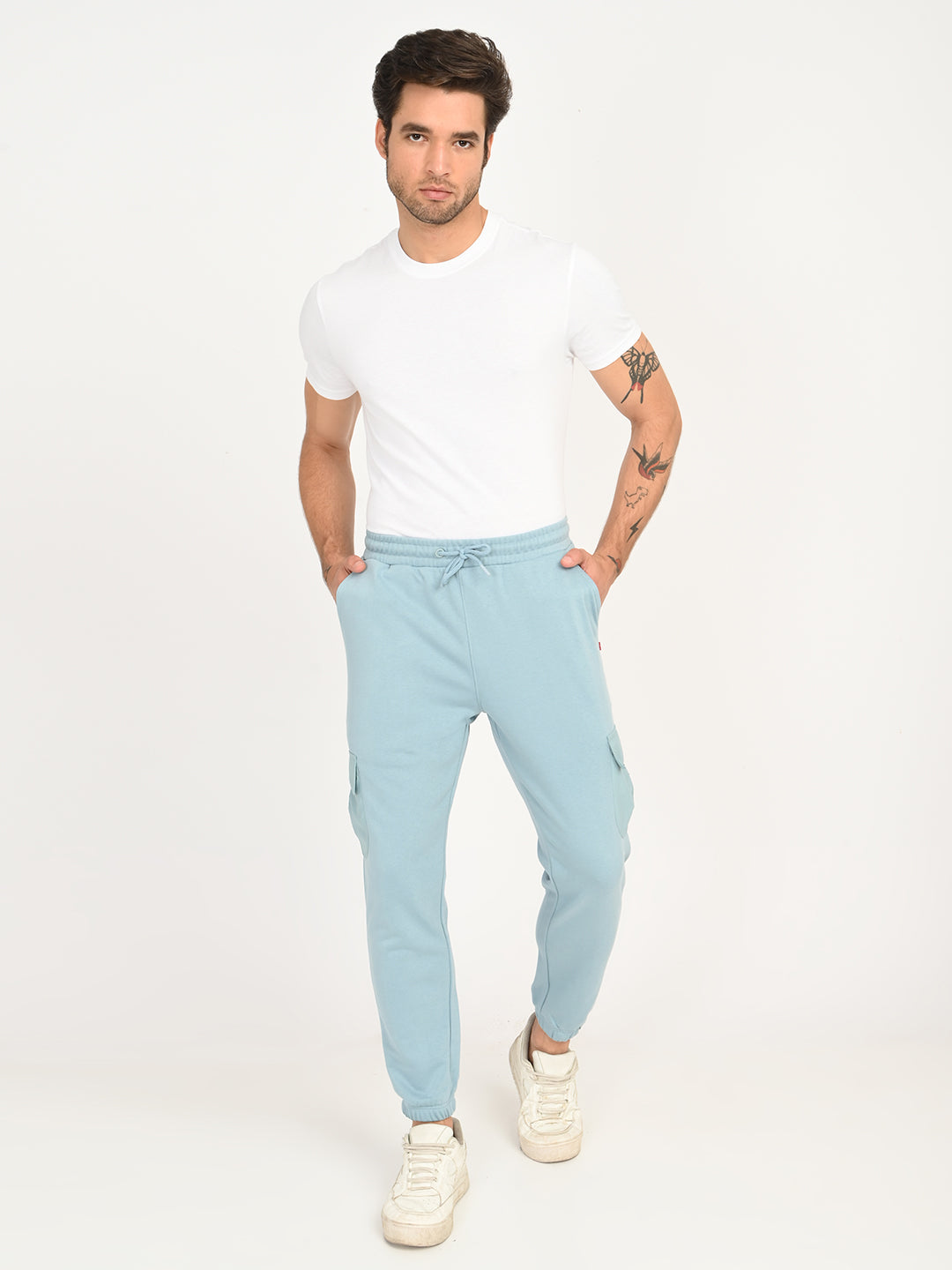 Men's Light Blue Solid Joggers - 6 View