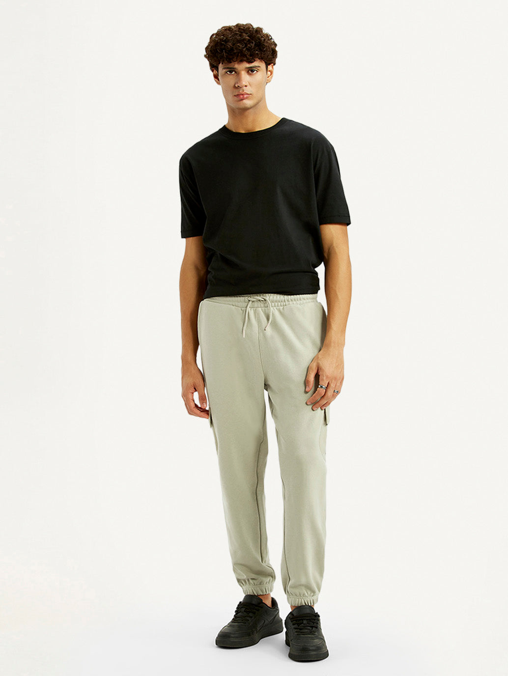 Men's Beige Solid Joggers - Styleshot View