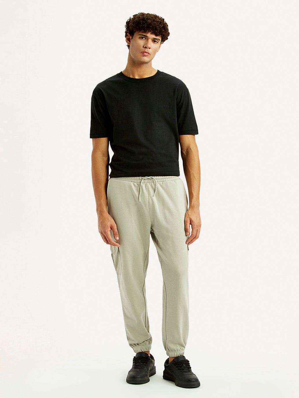 Men's Beige Solid Joggers - Front View