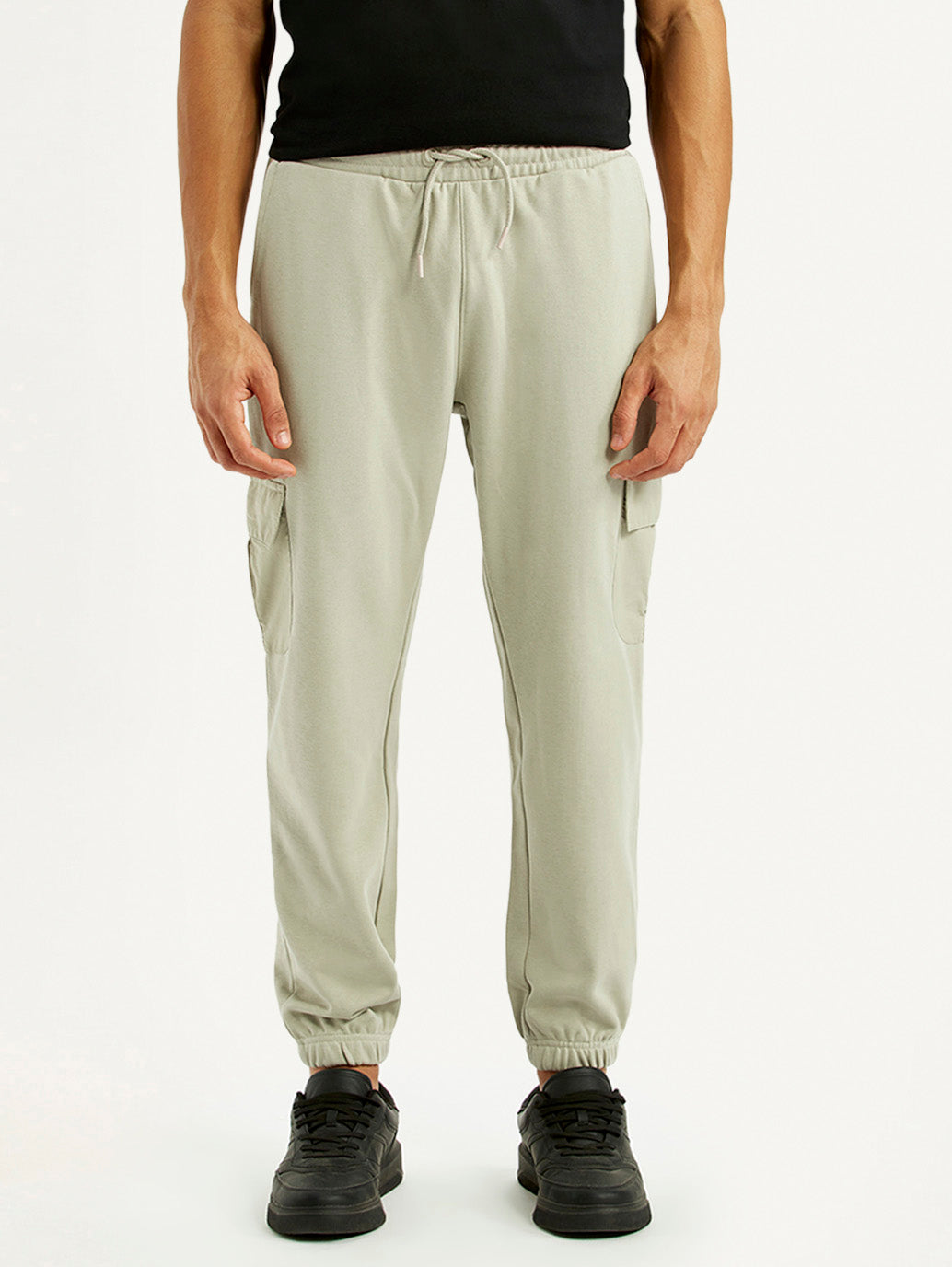 Men's Beige Solid Joggers - Front View