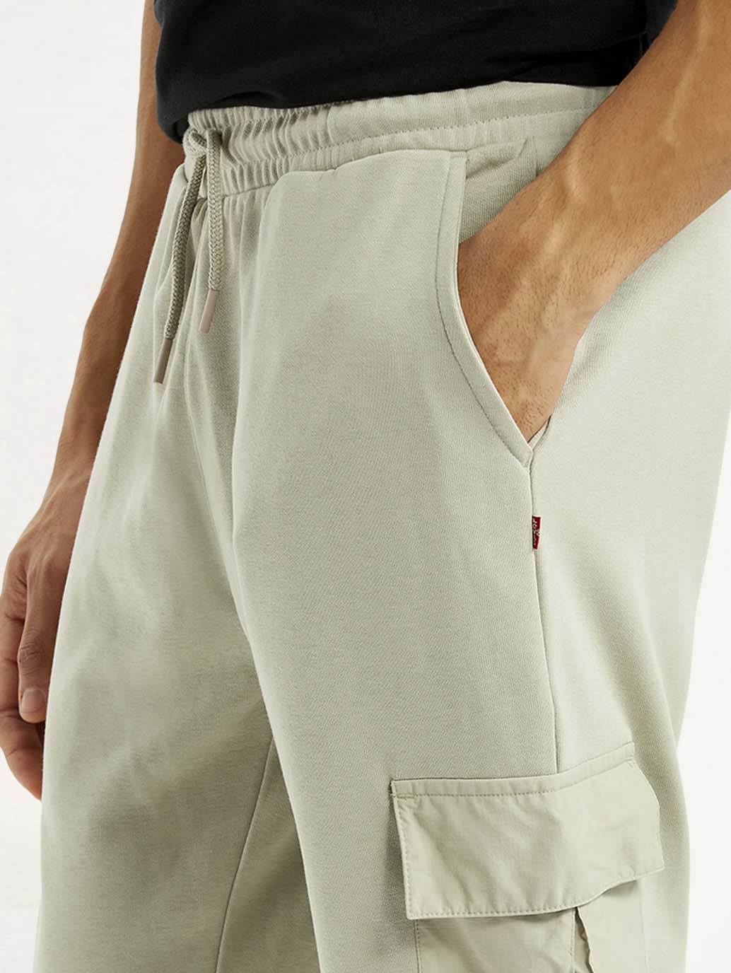 Men's Beige Solid Joggers - Detail View