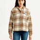 Women's Plaid Light Brown Slim Fit Shirt - Front View