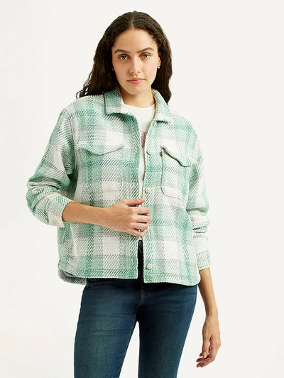 Women's Plaid Green Slim Fit Shirt-image-0