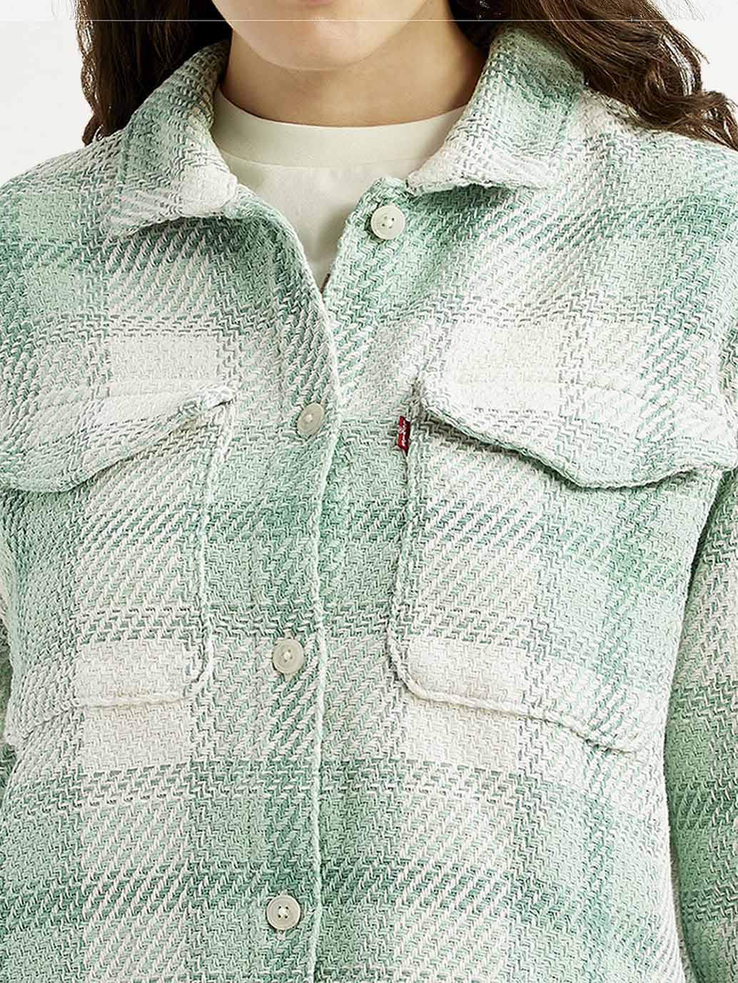Women's Plaid Green Slim Fit Shirt - Detail View