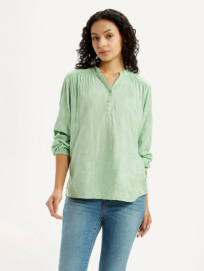 levi's Women's Self Design Light Green Mandarin Collar Top-picture-41