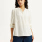 Women's Self Design Off White Mandarin Collar Top - Styleshot View