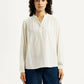 Women's Self Design Off White Mandarin Collar Top - Front View