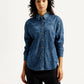 Women's Washed Relaxed Fit Denim Shirt - Front View
