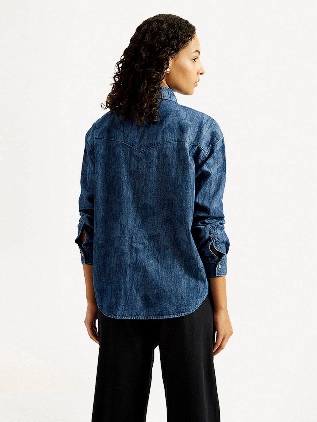 Women's Washed Relaxed Fit Denim Shirt - Back View