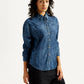 Women's Washed Relaxed Fit Denim Shirt - Side View