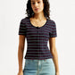 Women's Striped Navy Scoop Neck Top - Styleshot View