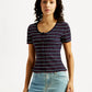 Women's Striped Navy Scoop Neck Top - Front View