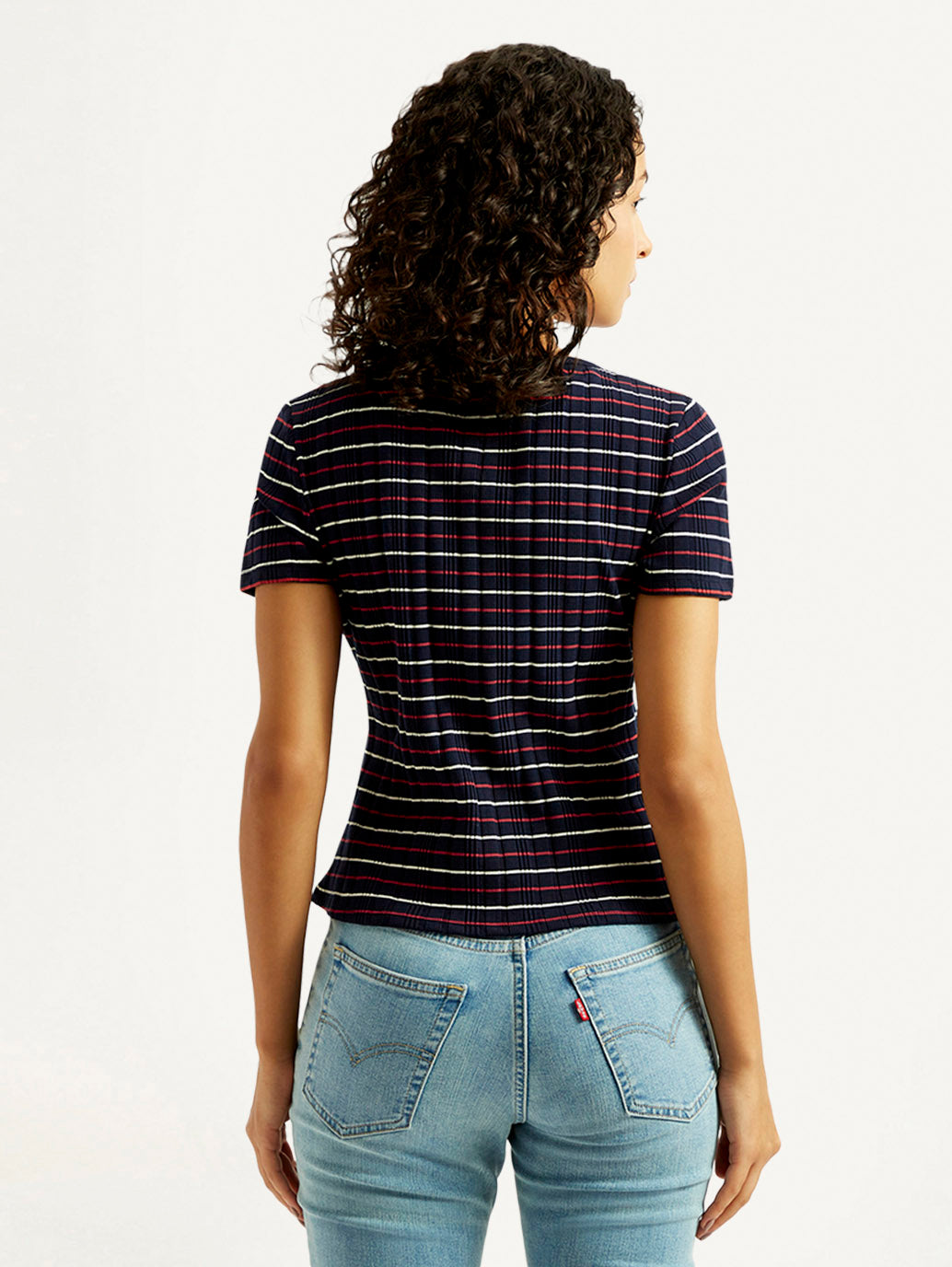 Women's Striped Navy Scoop Neck Top - Back View